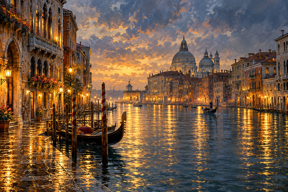 Venice Canal Gold — original horizontal canvas artwork