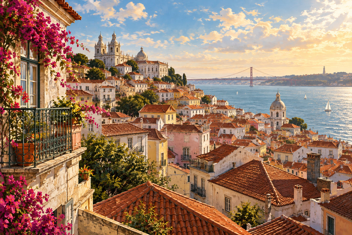 Lisbon Rooftops — original horizontal canvas artwork