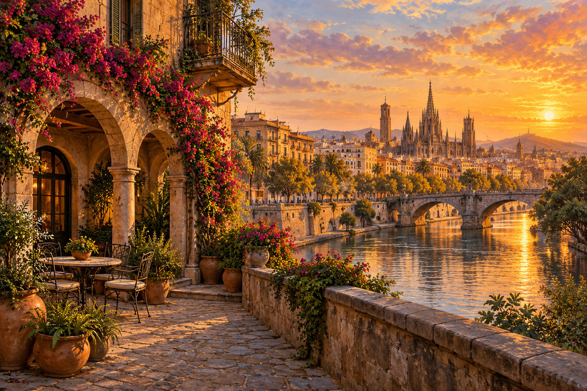 Barcelona Courtyard — original horizontal canvas artwork