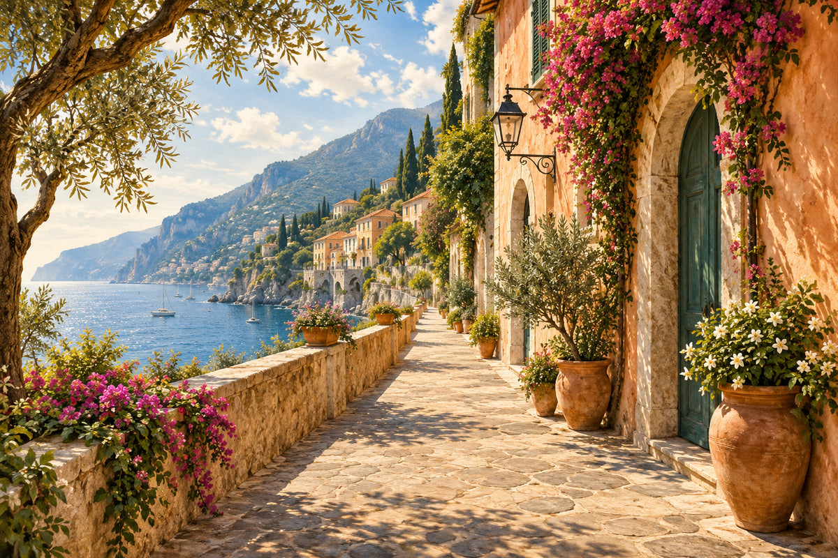 Riviera Promenade — original horizontal canvas artwork