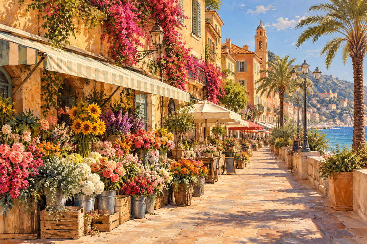Nice Flower Market — original horizontal canvas artwork