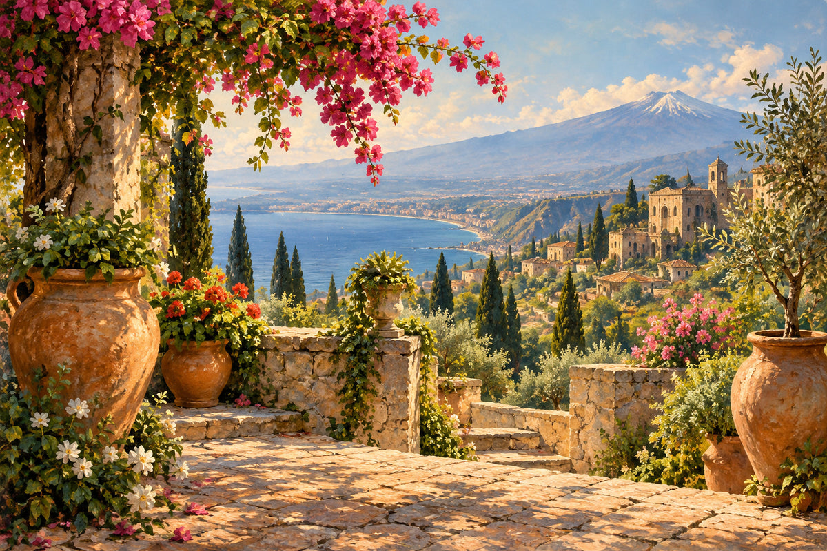 Taormina Garden — original horizontal canvas artwork
