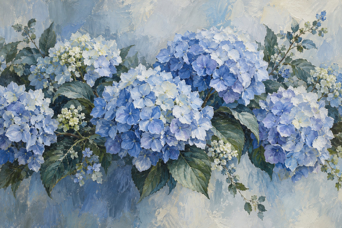 Hydrangea Blue — original horizontal canvas artwork