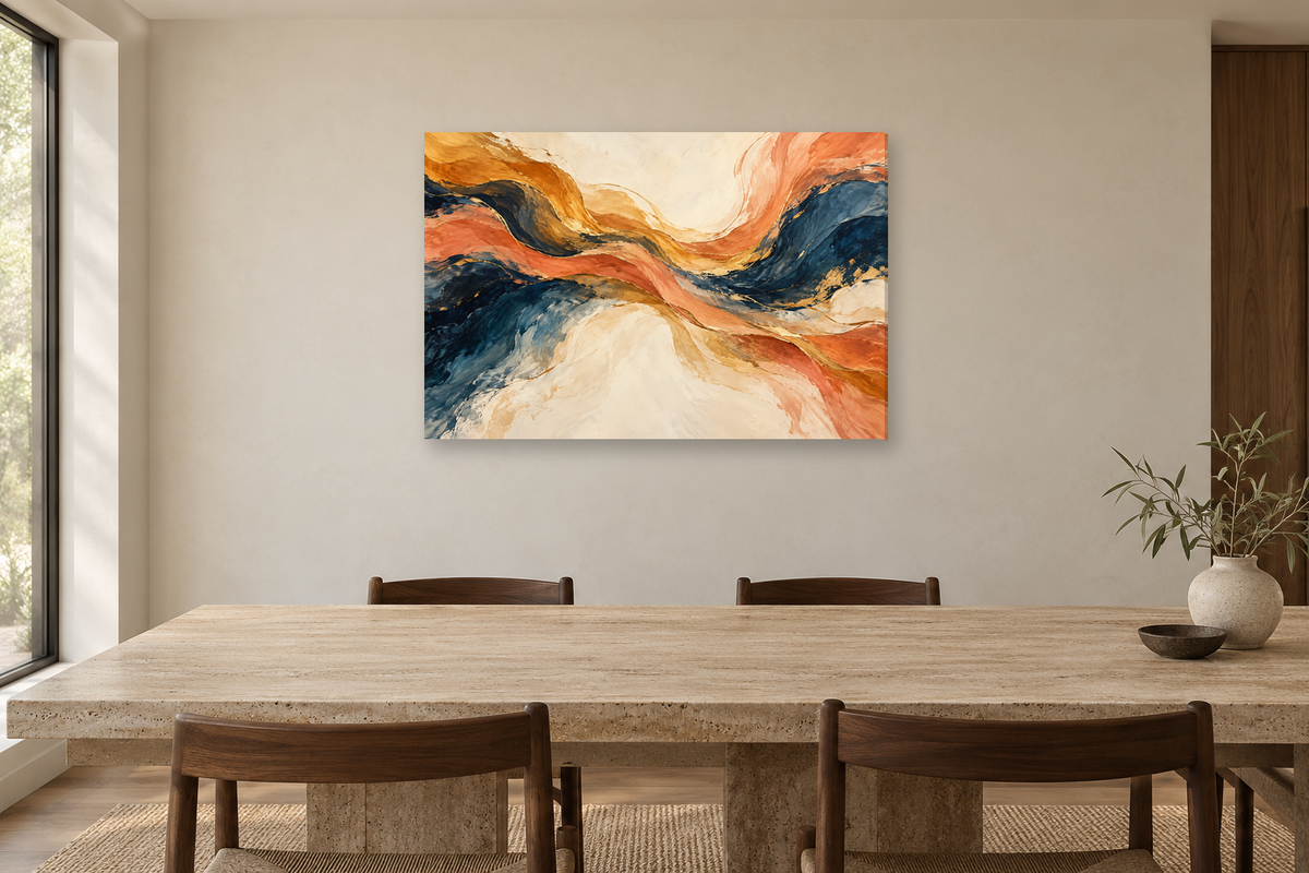 Amber Current — horizontal canvas in a dining room, full original artwork