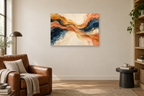 Amber Current — horizontal canvas in a reading corner, full original artwork