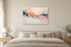 Coral Frequency — horizontal canvas in a bedroom, full original artwork