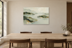 Sage Confluence — horizontal canvas in a dining room, full original artwork
