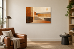 Ochre Passage — horizontal canvas in a reading corner, full original artwork