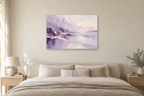 Lilac Tides — horizontal canvas in a bedroom, full original artwork