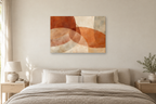 Terracotta Dialogue — horizontal canvas in a bedroom, full original artwork