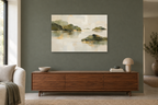 Olive Resonance — horizontal canvas in a living room, full original artwork