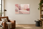 Rose Quartz Flow — horizontal canvas in a reading corner, full original artwork
