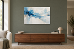 Cerulean Gesture — horizontal canvas in a living room, full original artwork