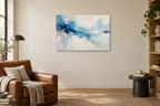 Cerulean Gesture — horizontal canvas in a reading corner, full original artwork