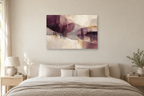 Plum Reverberation — horizontal canvas in a bedroom, full original artwork