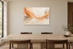 Apricot Arc — horizontal canvas in a dining room, full original artwork