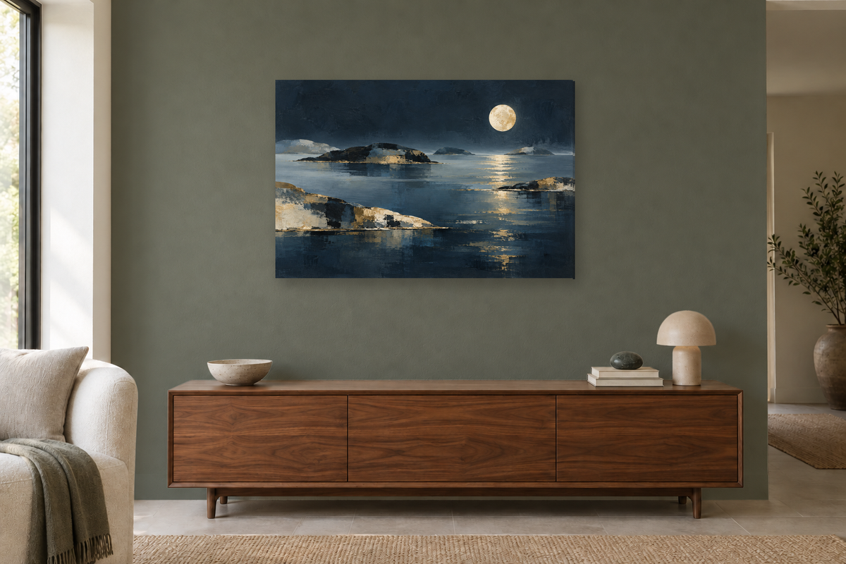 Midnight Sonata — horizontal canvas in a living room, full original artwork
