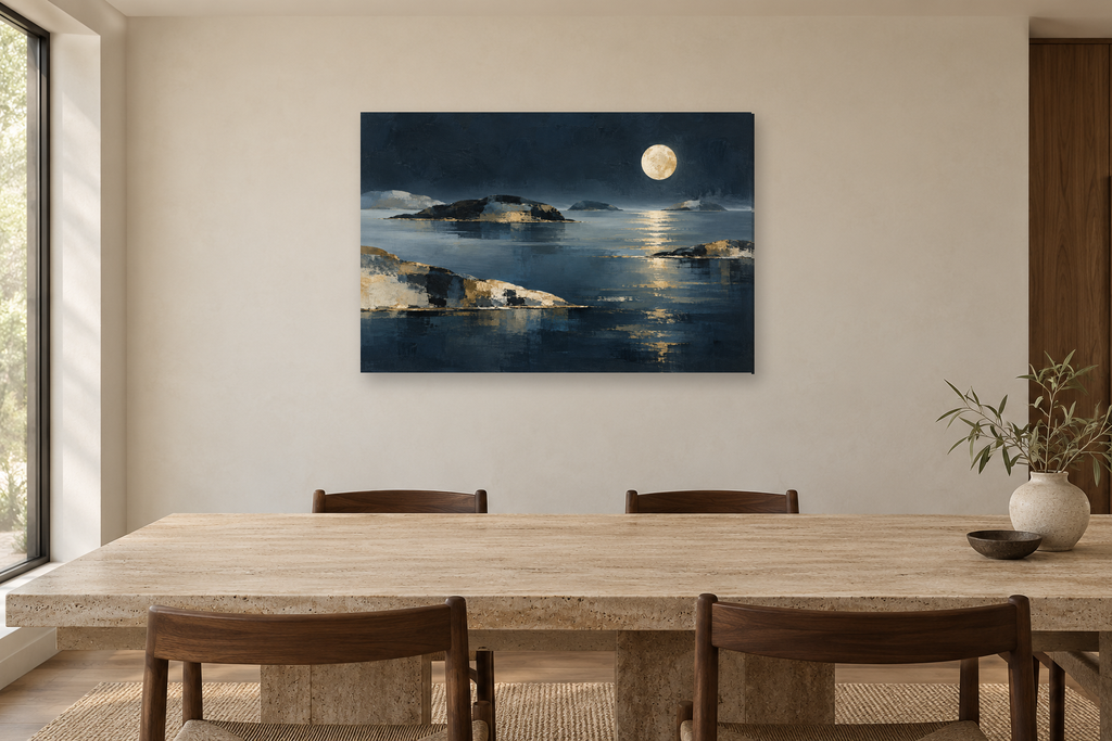 Midnight Sonata — horizontal canvas in a dining room, full original artwork