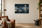 Midnight Sonata — horizontal canvas in a reading corner, full original artwork