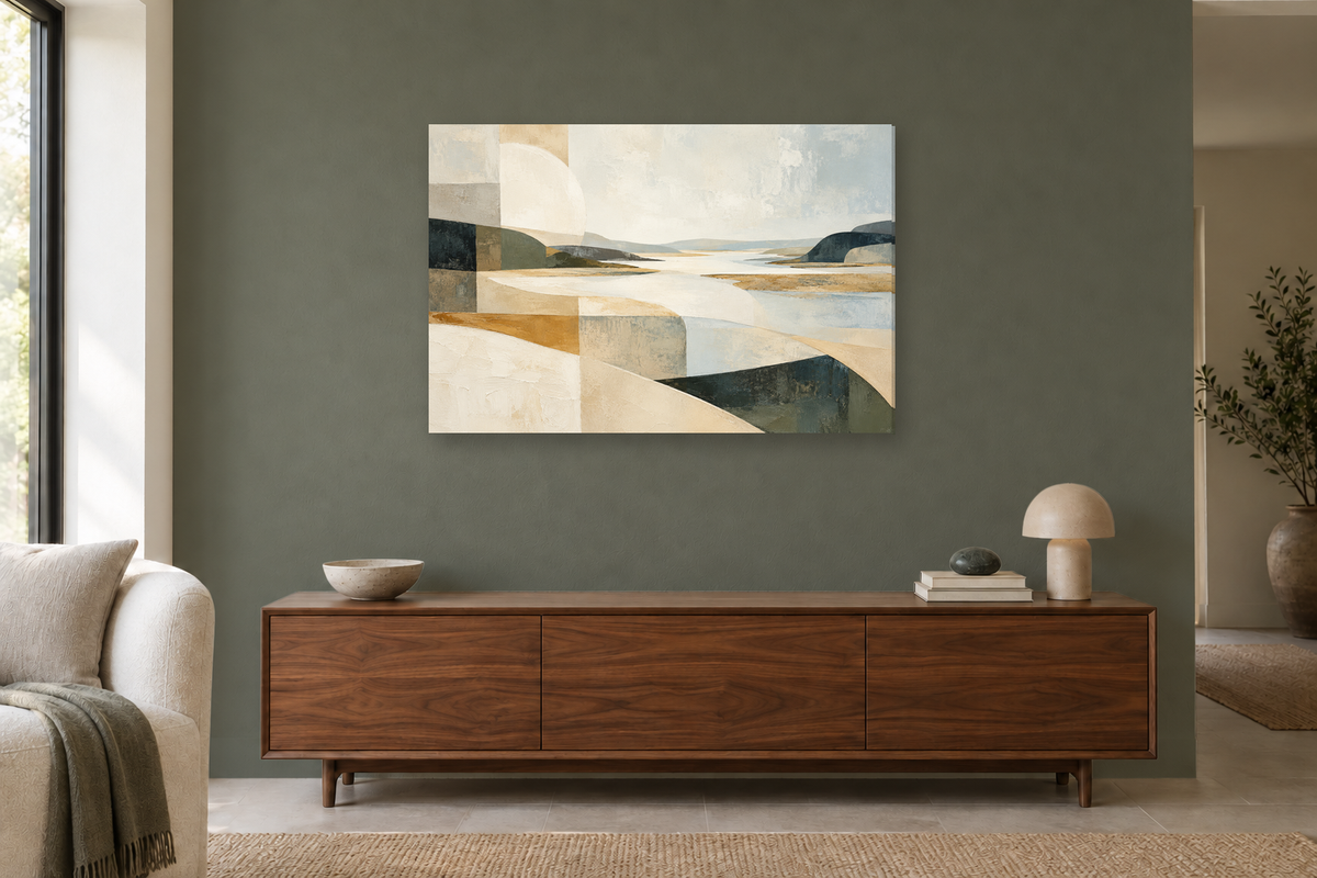 Ivory Estuary — horizontal canvas in a living room, full original artwork