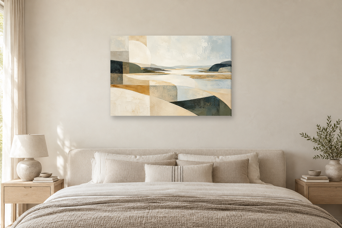 Ivory Estuary — horizontal canvas in a bedroom, full original artwork