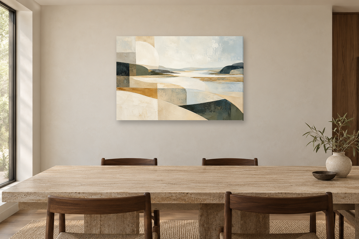 Ivory Estuary — horizontal canvas in a dining room, full original artwork