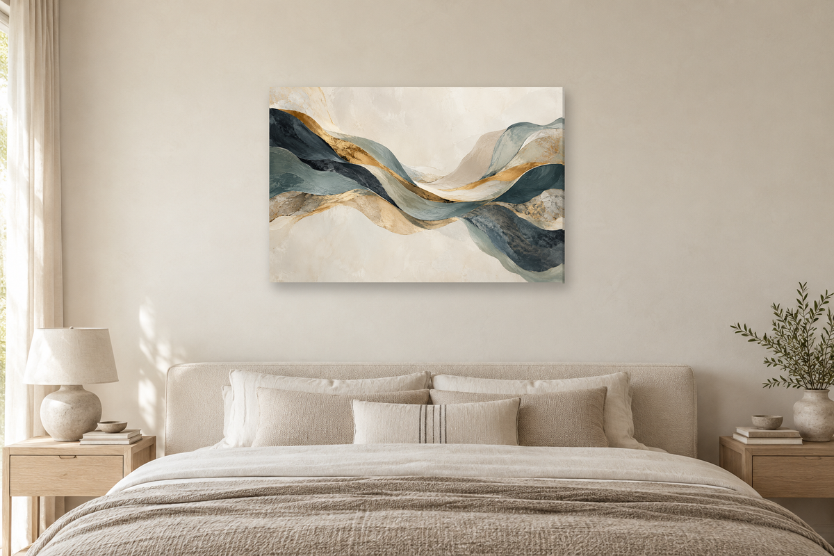Mineral Balance — horizontal canvas in a bedroom, full original artwork