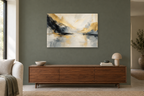 Golden Silence — horizontal canvas in a living room, full original artwork