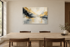 Golden Silence — horizontal canvas in a dining room, full original artwork