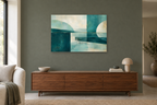 Teal Continuum — horizontal canvas in a living room, full original artwork