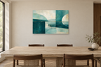 Teal Continuum — horizontal canvas in a dining room, full original artwork