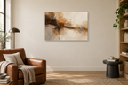 Umber Symphony — horizontal canvas in a reading corner, full original artwork