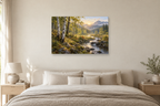 Birch Morning — horizontal canvas in a bedroom, full original artwork