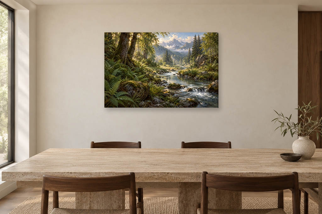 Fern River — horizontal canvas in a dining room, full original artwork
