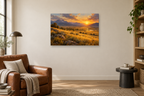 Golden Prairie — horizontal canvas in a reading corner, full original artwork