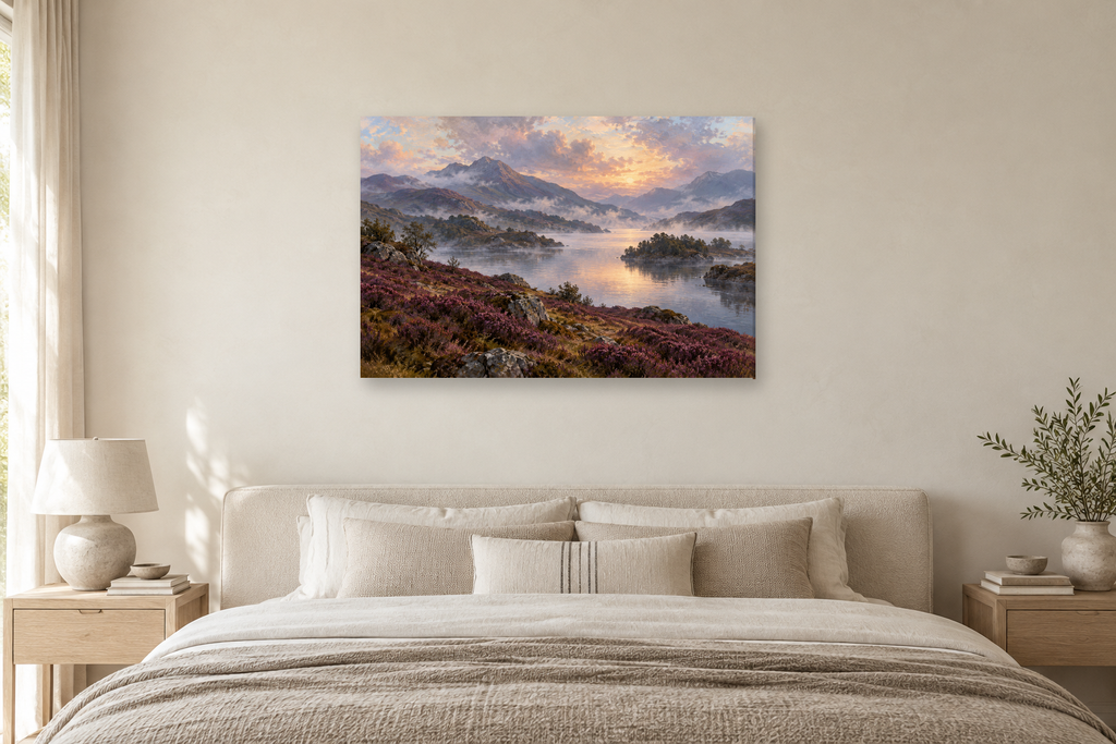 Heather Hills — horizontal canvas in a bedroom, full original artwork
