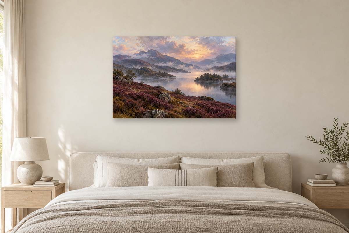 Heather Hills — horizontal canvas in a bedroom, full original artwork