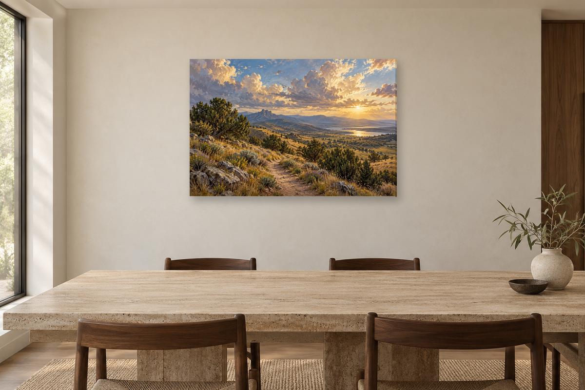 Juniper Trail — horizontal canvas in a dining room, full original artwork