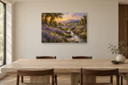 Lavender Fields — horizontal canvas in a dining room, full original artwork