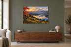 Maple Reflection — horizontal canvas in a living room, full original artwork