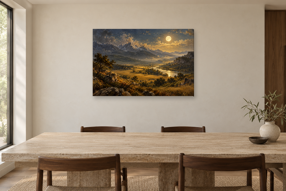 Moonlit Ridge — horizontal canvas in a dining room, full original artwork