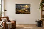 Moonlit Ridge — horizontal canvas in a reading corner, full original artwork