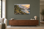 Olive Valley — horizontal canvas in a living room, full original artwork