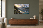 Pine Silence — horizontal canvas in a living room, full original artwork