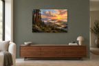 Redwood Dawn — horizontal canvas in a living room, full original artwork