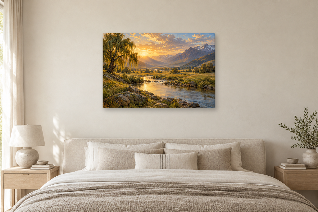 Willow Waters — horizontal canvas in a bedroom, full original artwork