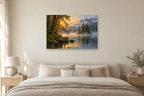 Woodland Sun — horizontal canvas in a bedroom, full original artwork