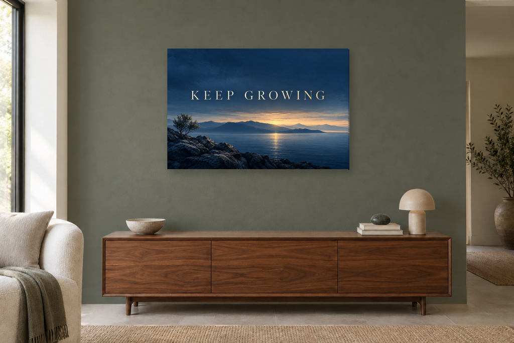 Keep Growing — horizontal canvas in a living room, full original artwork