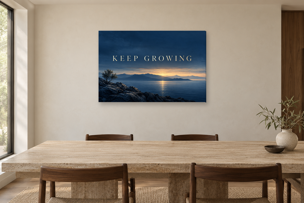 Keep Growing — horizontal canvas in a dining room, full original artwork