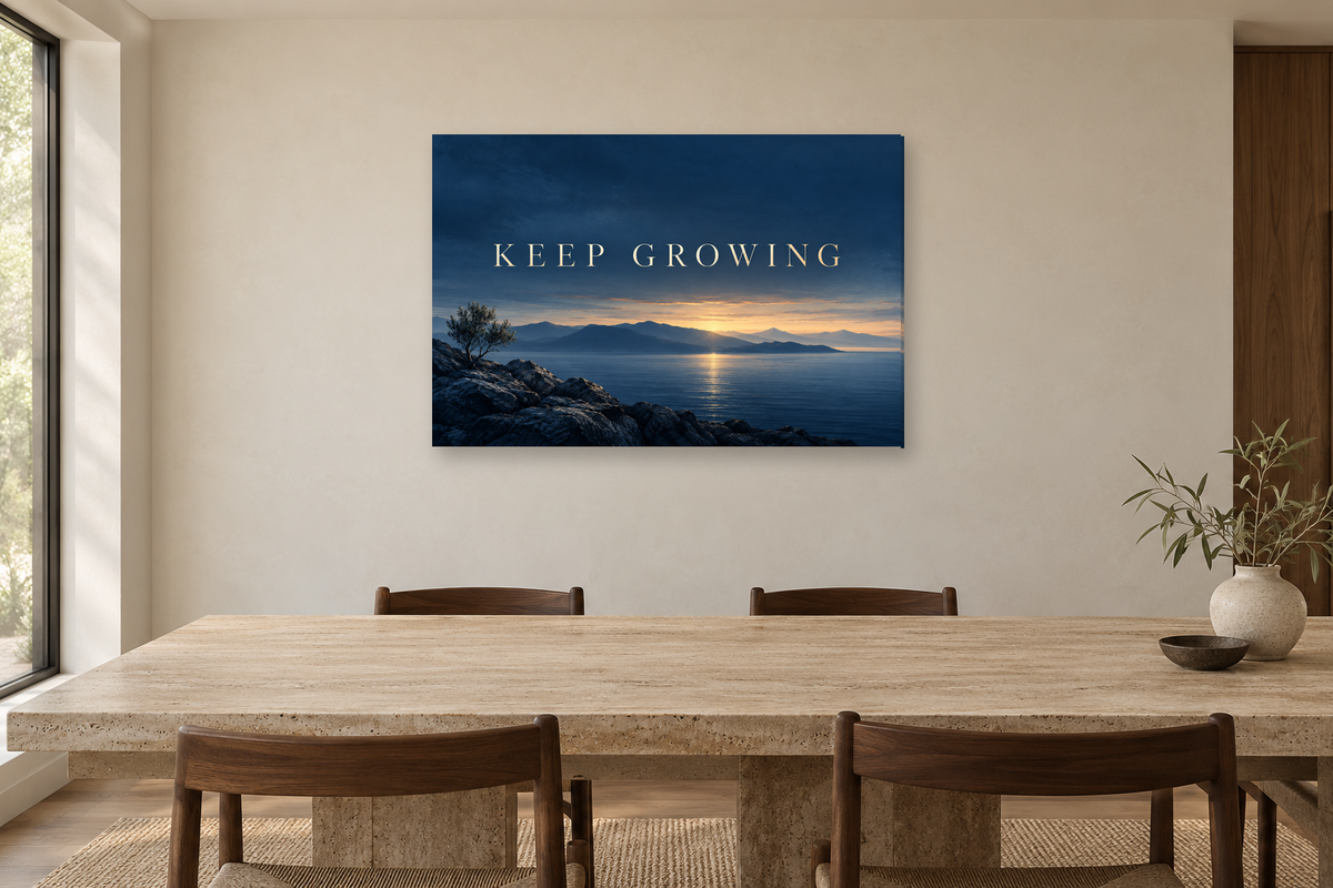 Keep Growing — horizontal canvas in a dining room, full original artwork